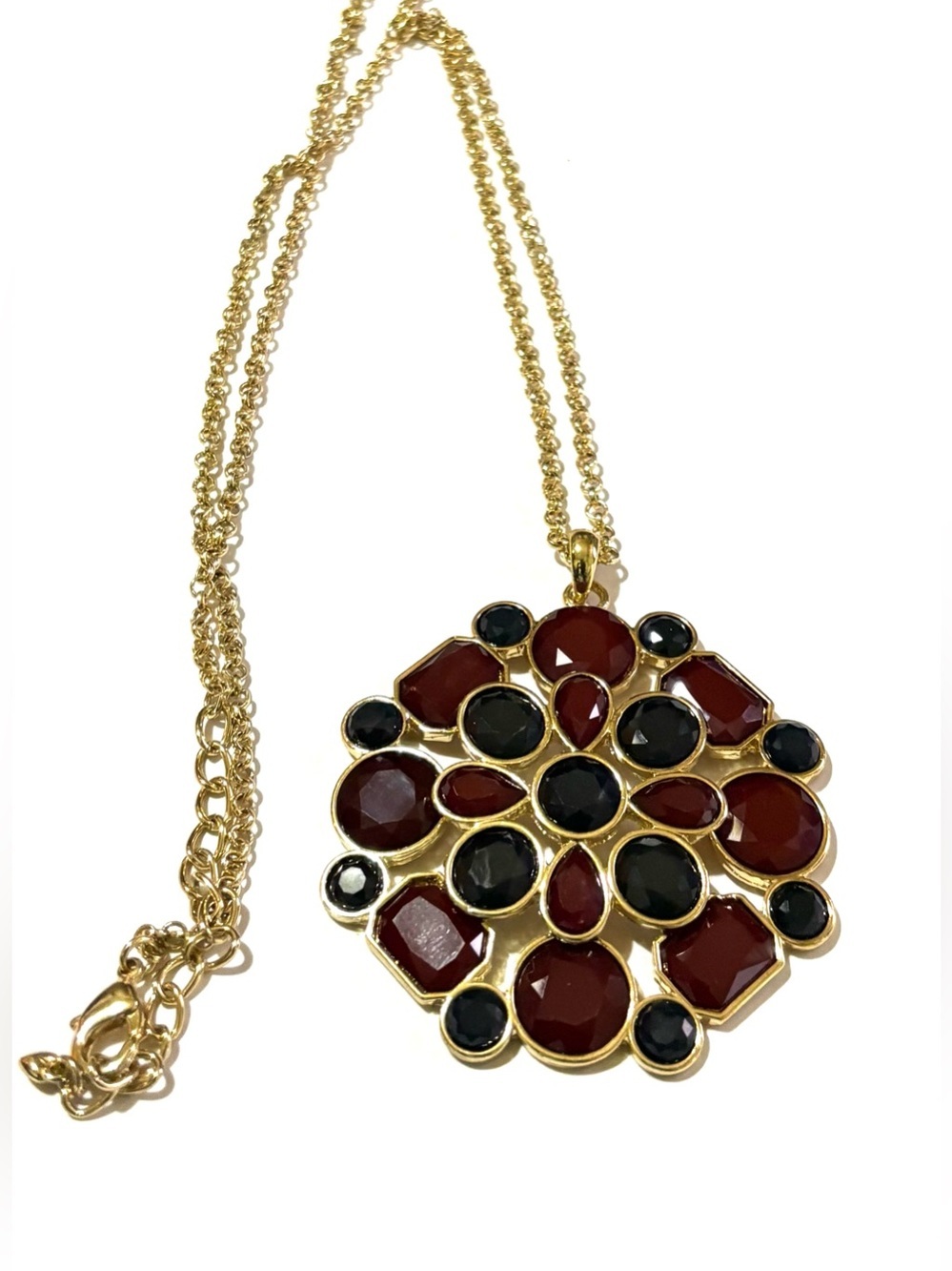 Fashion Jewelry burgundy  Gold-Tone Red & Black Floral Cluster Necklace